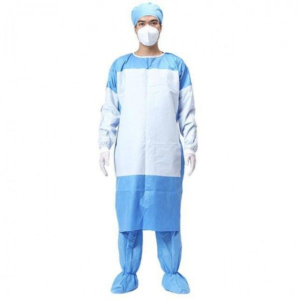 Robe longue chirurgicale non tissée chirurgicale jetable bleue de la robe EN1186 contre des virus