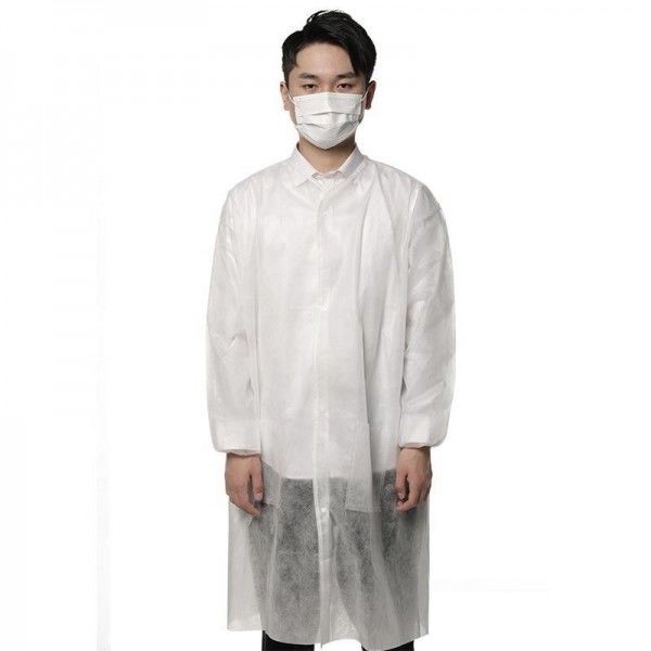 manteau non tissé blanc de laboratoire de robes jetables d'hôpital de 35gsm SMS