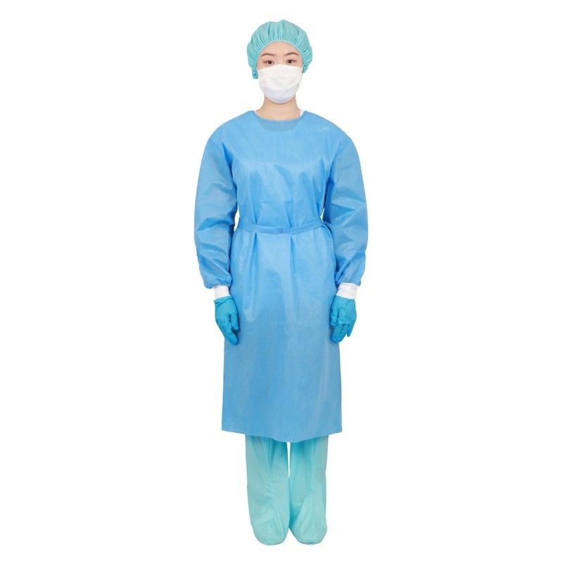L'isolement 35gsm en plastique bleu renforcé habille les robes jetables non médicales de pe