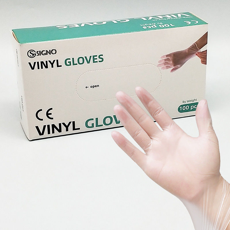 Anti gants élastiques acides de PVC de vinyle de protection de travail jetable transparente de gants